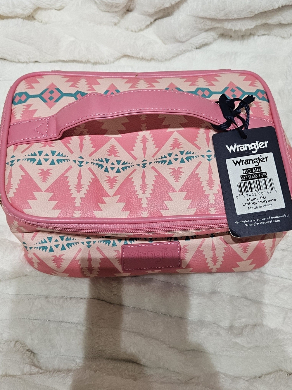 Wrangler Aztec Pink Makeup Train Case with Pouch Geometric Cosmetic Bag in Pink